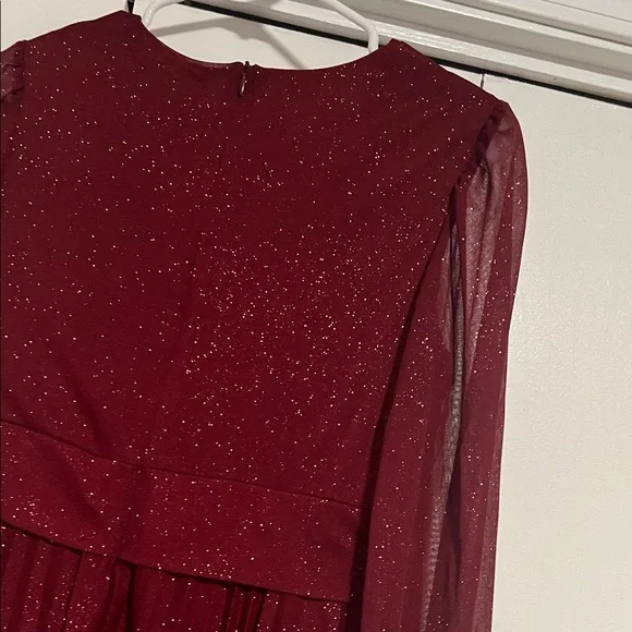 Maison Tara Burgundy Long Sleeve Dress with Sparkle - Picture 7 of 7